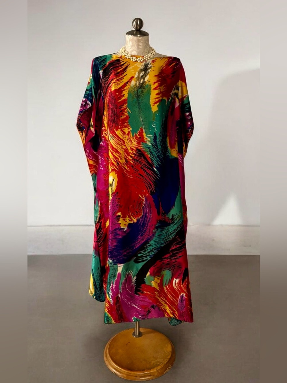 Kaftan Vibrant Multicolor Abstract Brushstroke Maxi Dress #H